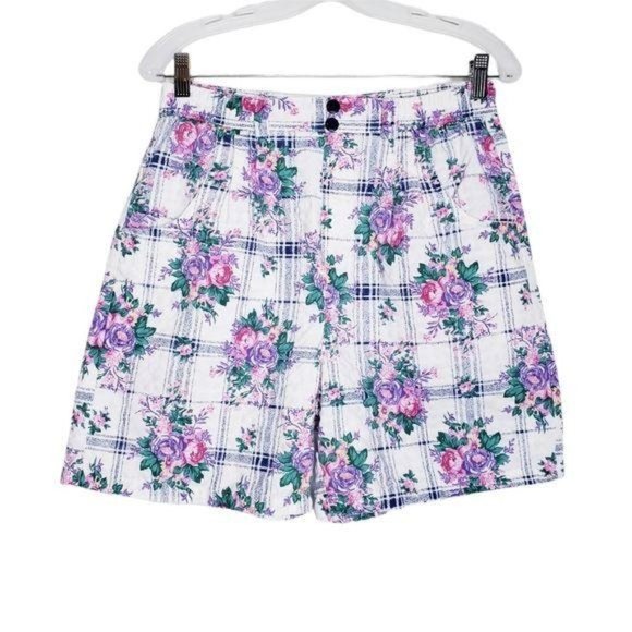 Vintage Pants - Vintage Floral White High Waisted Pull On Shorts Women's Size Small